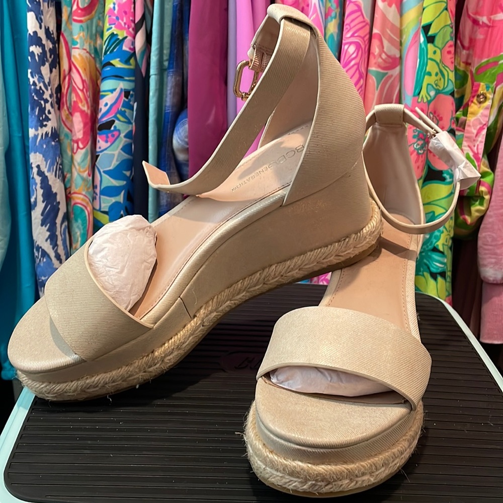 New BCBGeneration Cream Metallic Sandals